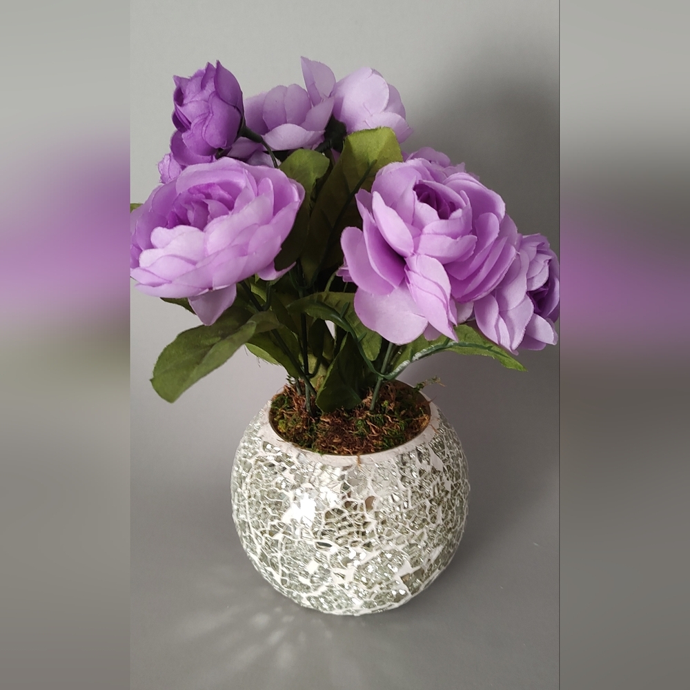 Artificial Flowers Peony With Potted   Color Lilac Mosaic Mirror Pot New Decor